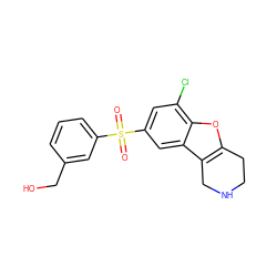 O=S(=O)(c1cccc(CO)c1)c1cc(Cl)c2oc3c(c2c1)CNCC3 ZINC000147472046