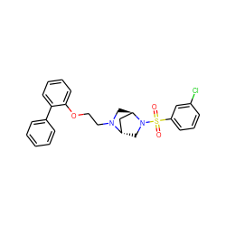 O=S(=O)(c1cccc(Cl)c1)N1C[C@H]2C[C@H]1CN2CCOc1ccccc1-c1ccccc1 ZINC000653703187