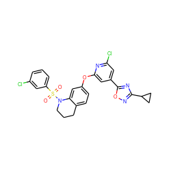 O=S(=O)(c1cccc(Cl)c1)N1CCCc2ccc(Oc3cc(-c4nc(C5CC5)no4)cc(Cl)n3)cc21 ZINC000103264555