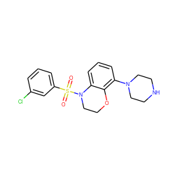 O=S(=O)(c1cccc(Cl)c1)N1CCOc2c(N3CCNCC3)cccc21 ZINC000028948456