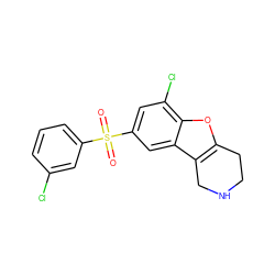 O=S(=O)(c1cccc(Cl)c1)c1cc(Cl)c2oc3c(c2c1)CNCC3 ZINC000143471063