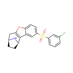 O=S(=O)(c1cccc(Cl)c1)c1ccc2oc3c(c2c1)[C@H]1CC[C@@H](C3)N1 ZINC000143633814