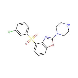 O=S(=O)(c1cccc(Cl)c1)c1cccc2oc(N3CCNCC3)nc12 ZINC000040391732