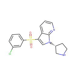 O=S(=O)(c1cccc(Cl)c1)c1cn([C@@H]2CCNC2)c2ncccc12 ZINC000028862178