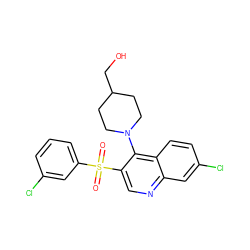 O=S(=O)(c1cccc(Cl)c1)c1cnc2cc(Cl)ccc2c1N1CCC(CO)CC1 ZINC001772598780