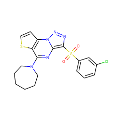 O=S(=O)(c1cccc(Cl)c1)c1nnn2c1nc(N1CCCCCC1)c1sccc12 ZINC000020922280