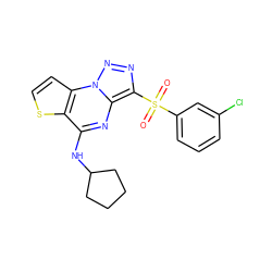 O=S(=O)(c1cccc(Cl)c1)c1nnn2c1nc(NC1CCCC1)c1sccc12 ZINC000008589272