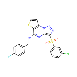 O=S(=O)(c1cccc(Cl)c1)c1nnn2c1nc(NCc1ccc(F)cc1)c1sccc12 ZINC000009116951