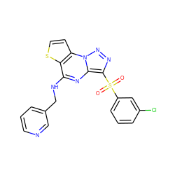 O=S(=O)(c1cccc(Cl)c1)c1nnn2c1nc(NCc1cccnc1)c1sccc12 ZINC000053314375