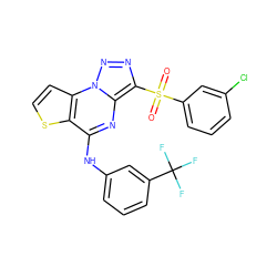 O=S(=O)(c1cccc(Cl)c1)c1nnn2c1nc(Nc1cccc(C(F)(F)F)c1)c1sccc12 ZINC000020516501