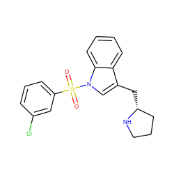 O=S(=O)(c1cccc(Cl)c1)n1cc(C[C@@H]2CCCN2)c2ccccc21 ZINC000028524027