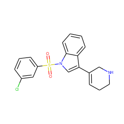 O=S(=O)(c1cccc(Cl)c1)n1cc(C2=CCCNC2)c2ccccc21 ZINC000028527069