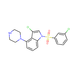 O=S(=O)(c1cccc(Cl)c1)n1cc(Cl)c2c(N3CCNCC3)cccc21 ZINC000028524097