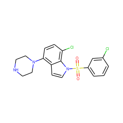 O=S(=O)(c1cccc(Cl)c1)n1ccc2c(N3CCNCC3)ccc(Cl)c21 ZINC000028524025