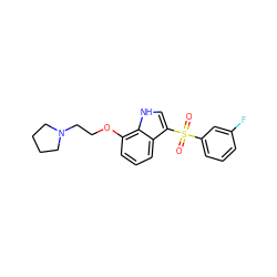 O=S(=O)(c1cccc(F)c1)c1c[nH]c2c(OCCN3CCCC3)cccc12 ZINC000136531755