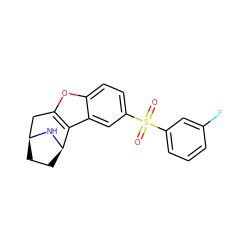 O=S(=O)(c1cccc(F)c1)c1ccc2oc3c(c2c1)[C@H]1CC[C@@H](C3)N1 ZINC000143511110