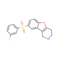 O=S(=O)(c1cccc(F)c1)c1ccc2oc3c(c2c1)CNCC3 ZINC000143337310