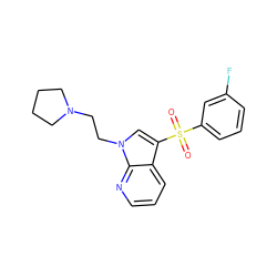 O=S(=O)(c1cccc(F)c1)c1cn(CCN2CCCC2)c2ncccc12 ZINC000045257679