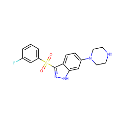 O=S(=O)(c1cccc(F)c1)c1n[nH]c2cc(N3CCNCC3)ccc12 ZINC000064446839