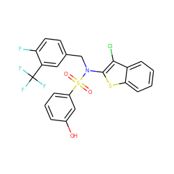 O=S(=O)(c1cccc(O)c1)N(Cc1ccc(F)c(C(F)(F)F)c1)c1sc2ccccc2c1Cl ZINC000115232659