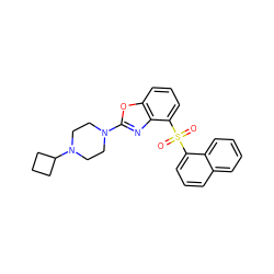 O=S(=O)(c1cccc2ccccc12)c1cccc2oc(N3CCN(C4CCC4)CC3)nc12 ZINC000040863138