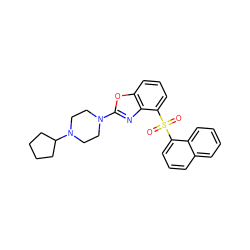 O=S(=O)(c1cccc2ccccc12)c1cccc2oc(N3CCN(C4CCCC4)CC3)nc12 ZINC000040391180