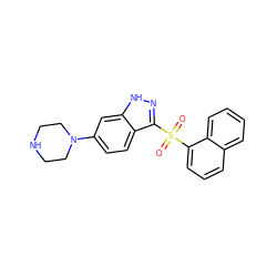 O=S(=O)(c1cccc2ccccc12)c1n[nH]c2cc(N3CCNCC3)ccc12 ZINC000064436953