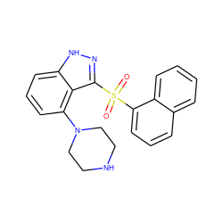 O=S(=O)(c1cccc2ccccc12)c1n[nH]c2cccc(N3CCNCC3)c12 ZINC000064393124