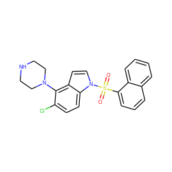 O=S(=O)(c1cccc2ccccc12)n1ccc2c(N3CCNCC3)c(Cl)ccc21 ZINC000028526393