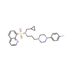 O=S(=O)(c1cccc2cccnc12)N(CCCN1CCN(c2ccc(F)cc2)CC1)CC1CC1 ZINC000045387915