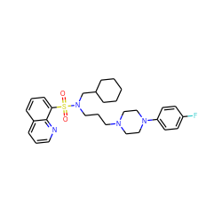 O=S(=O)(c1cccc2cccnc12)N(CCCN1CCN(c2ccc(F)cc2)CC1)CC1CCCCC1 ZINC000045372219