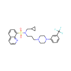 O=S(=O)(c1cccc2cccnc12)N(CCCN1CCN(c2cccc(C(F)(F)F)c2)CC1)CC1CC1 ZINC000049766688