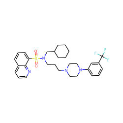 O=S(=O)(c1cccc2cccnc12)N(CCCN1CCN(c2cccc(C(F)(F)F)c2)CC1)CC1CCCCC1 ZINC000049766391