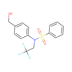 O=S(=O)(c1ccccc1)N(CC(F)(F)F)c1ccc(CO)cc1 ZINC000014976861