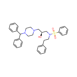 O=S(=O)(c1ccccc1)N(CCc1ccccc1)C[C@@H](O)CN1CCN(C(c2ccccc2)c2ccccc2)CC1 ZINC000064436819