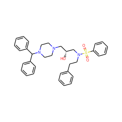 O=S(=O)(c1ccccc1)N(CCc1ccccc1)C[C@H](O)CN1CCN(C(c2ccccc2)c2ccccc2)CC1 ZINC000064448115