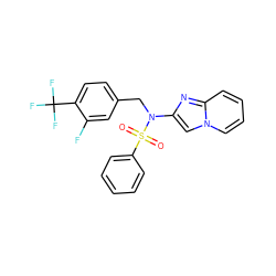 O=S(=O)(c1ccccc1)N(Cc1ccc(C(F)(F)F)c(F)c1)c1cn2ccccc2n1 ZINC000167638235