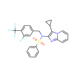 O=S(=O)(c1ccccc1)N(Cc1ccc(C(F)(F)F)c(F)c1)c1nc2ccccn2c1C1CC1 ZINC000167650034