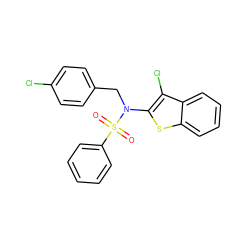 O=S(=O)(c1ccccc1)N(Cc1ccc(Cl)cc1)c1sc2ccccc2c1Cl ZINC000115230996