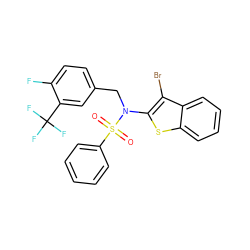 O=S(=O)(c1ccccc1)N(Cc1ccc(F)c(C(F)(F)F)c1)c1sc2ccccc2c1Br ZINC000115231490