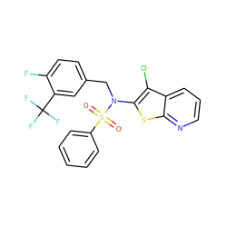 O=S(=O)(c1ccccc1)N(Cc1ccc(F)c(C(F)(F)F)c1)c1sc2ncccc2c1Cl ZINC000115234505