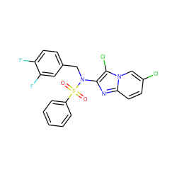 O=S(=O)(c1ccccc1)N(Cc1ccc(F)c(F)c1)c1nc2ccc(Cl)cn2c1Cl ZINC000167637351