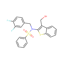 O=S(=O)(c1ccccc1)N(Cc1ccc(F)c(F)c1)c1sc2ccccc2c1CO ZINC000115230952