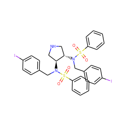 O=S(=O)(c1ccccc1)N(Cc1ccc(I)cc1)[C@H]1CNC[C@@H]1N(Cc1ccc(I)cc1)S(=O)(=O)c1ccccc1 ZINC000095543484