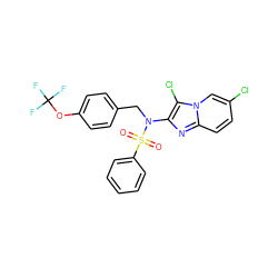 O=S(=O)(c1ccccc1)N(Cc1ccc(OC(F)(F)F)cc1)c1nc2ccc(Cl)cn2c1Cl ZINC000167635964