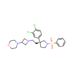 O=S(=O)(c1ccccc1)N1CC[C@](CCN2CC(N3CCOCC3)C2)(c2ccc(Cl)c(Cl)c2)C1 ZINC000026292646