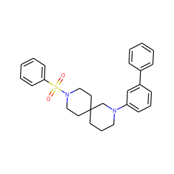 O=S(=O)(c1ccccc1)N1CCC2(CCCN(c3cccc(-c4ccccc4)c3)C2)CC1 ZINC000003956412