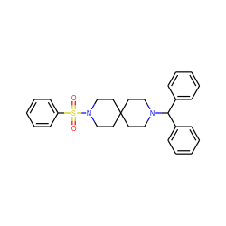 O=S(=O)(c1ccccc1)N1CCC2(CCN(C(c3ccccc3)c3ccccc3)CC2)CC1 ZINC000003956073