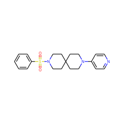 O=S(=O)(c1ccccc1)N1CCC2(CCN(c3ccncc3)CC2)CC1 ZINC000003956047