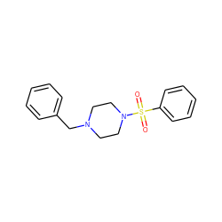 O=S(=O)(c1ccccc1)N1CCN(Cc2ccccc2)CC1 ZINC000019313942